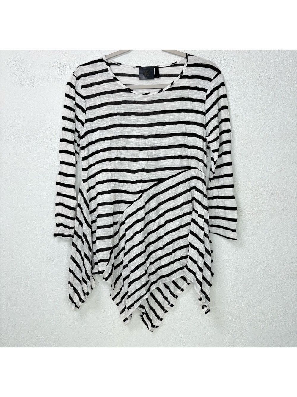 Vecceli Italy Lagenlook Asymmetrical Hem Stripe Tunic Top Fairy Grunge L - Picture 2 of 10